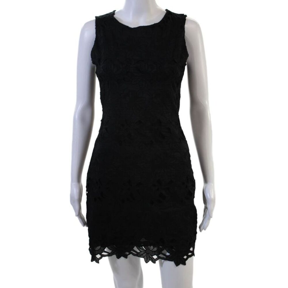 Line + Dot Womens Sheath Mini Dress Black Sleeveless Round Neck Size S